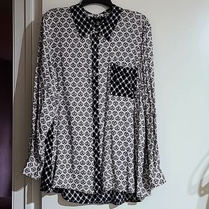 Style & Co. XL Black & Cream Print Long Sleeved Button Down Shirt